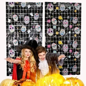 spooky halloween skull cube rain curtain