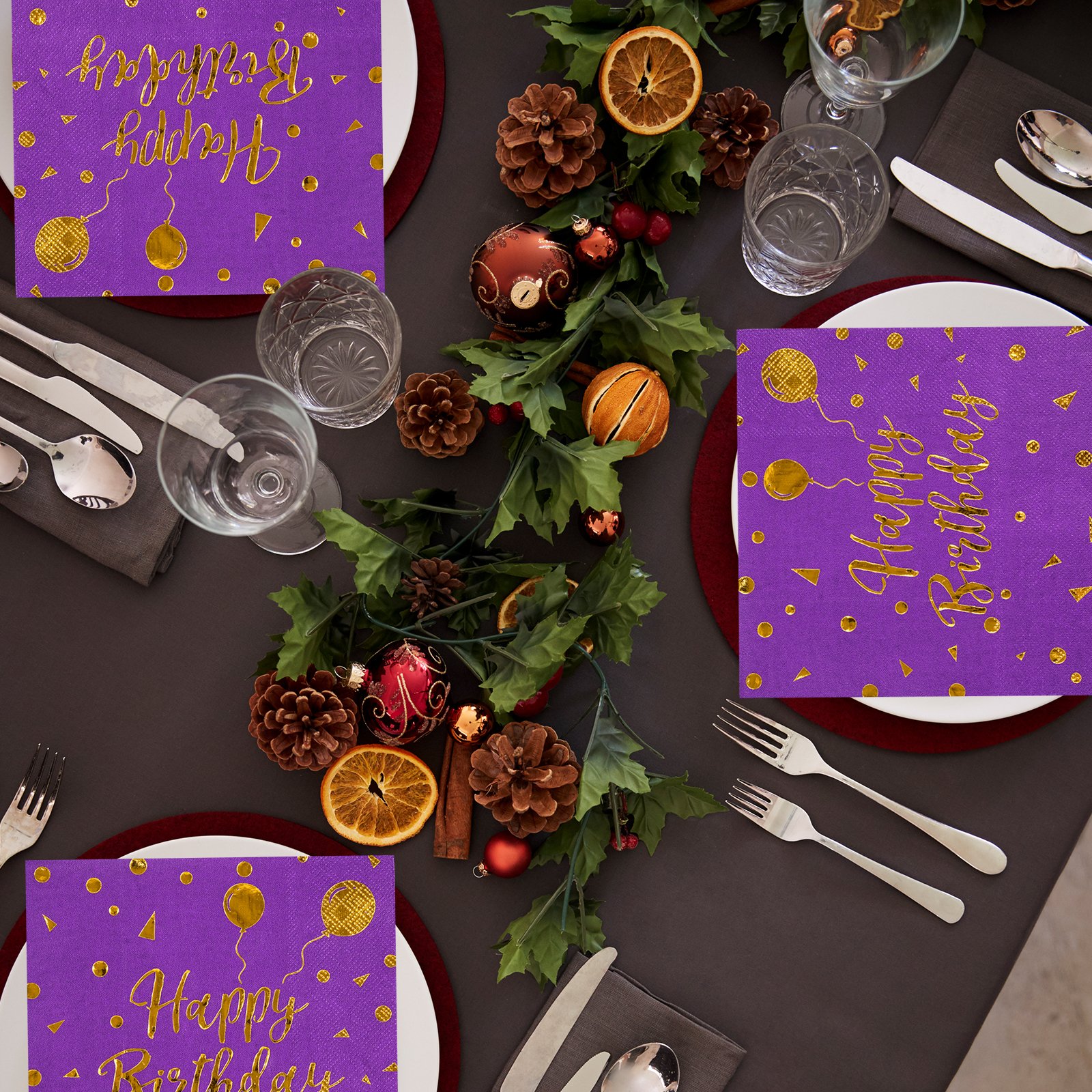 purple birthday napkin