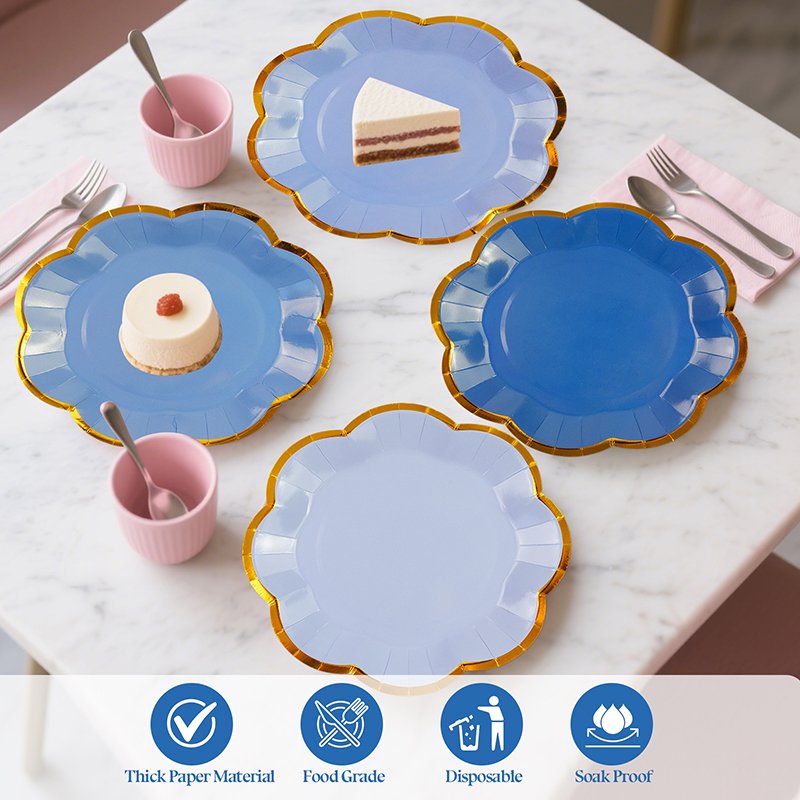 Elegant Hot Stamping Paper Plates in Pastel Hues with Delicate Gold Trim - Image 6