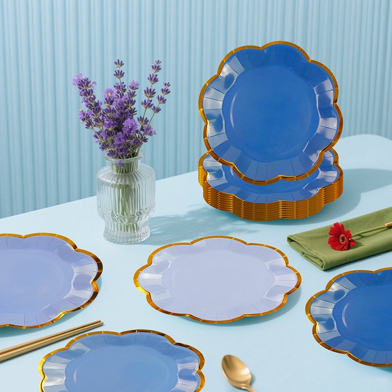 Elegant Hot Stamping Paper Plates in Pastel Hues with Delicate Gold Trim - Image 7