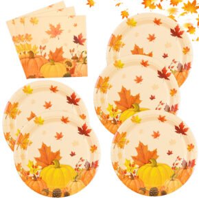 50-Piece Fall Leaf Paper Plates + napkin (1) Pumpkin Paper Plates