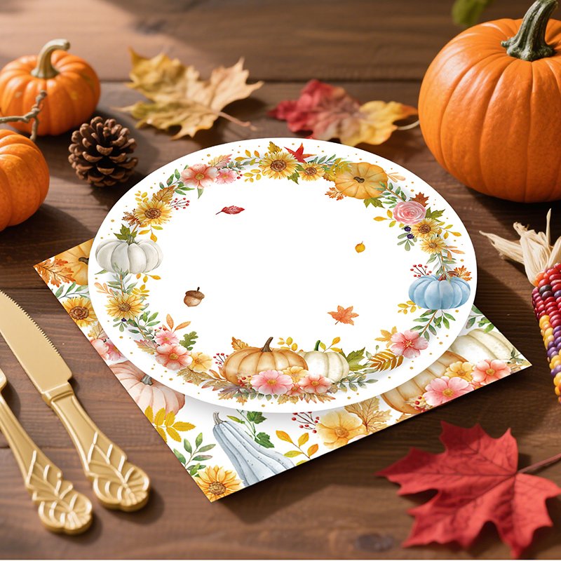 Holiday Series Thanksgiving Flower Paper Plates Wreath and Harvest Accents - Image 2