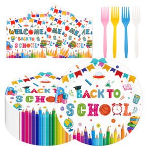 75-pcs 7in paper plate, napkin and fork set 1 (1) Back to School Paper Plates