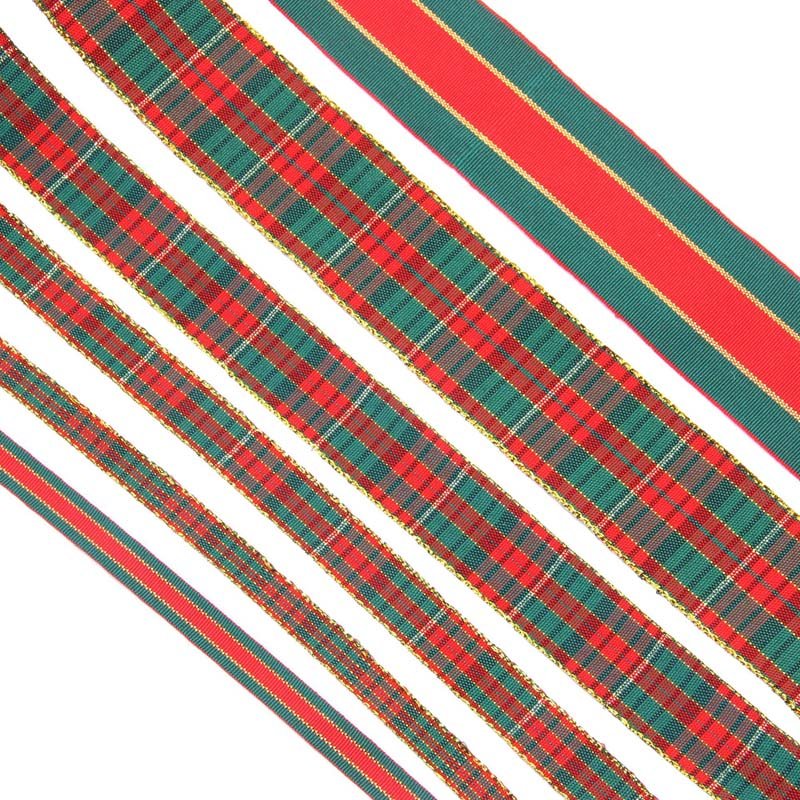 Striped Ribbon – Red & Green Christmas Ribbon with Gold Trim for Festive Decor - 图片 6