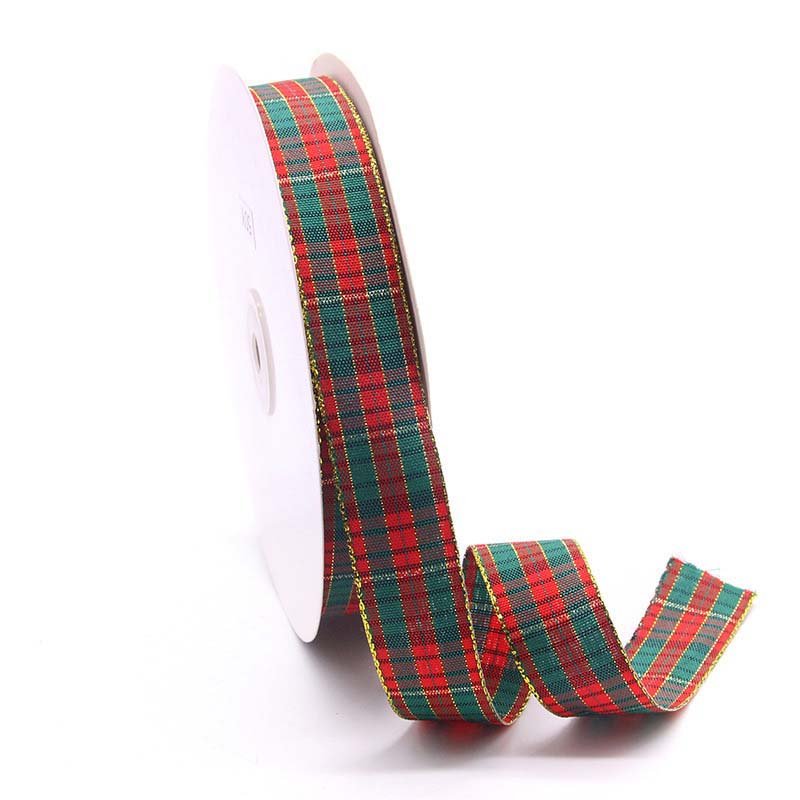 Striped Ribbon – Red & Green Christmas Ribbon with Gold Trim for Festive Decor - 图片 4