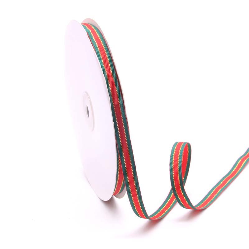 Striped Ribbon – Red & Green Christmas Ribbon with Gold Trim for Festive Decor - 图片 2