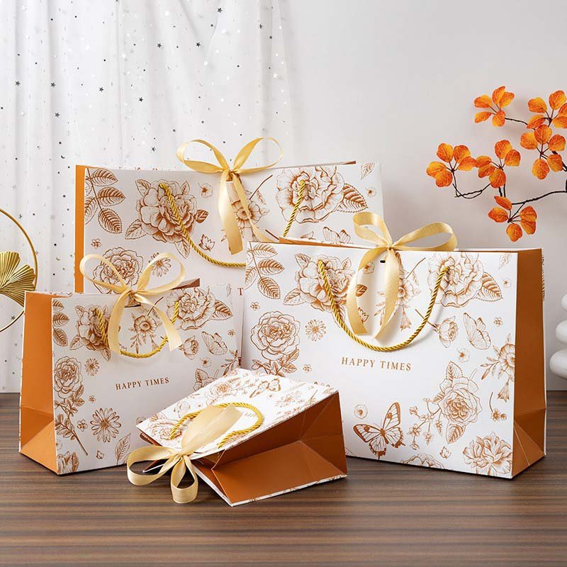 Golden Floral Gift Paper Bag